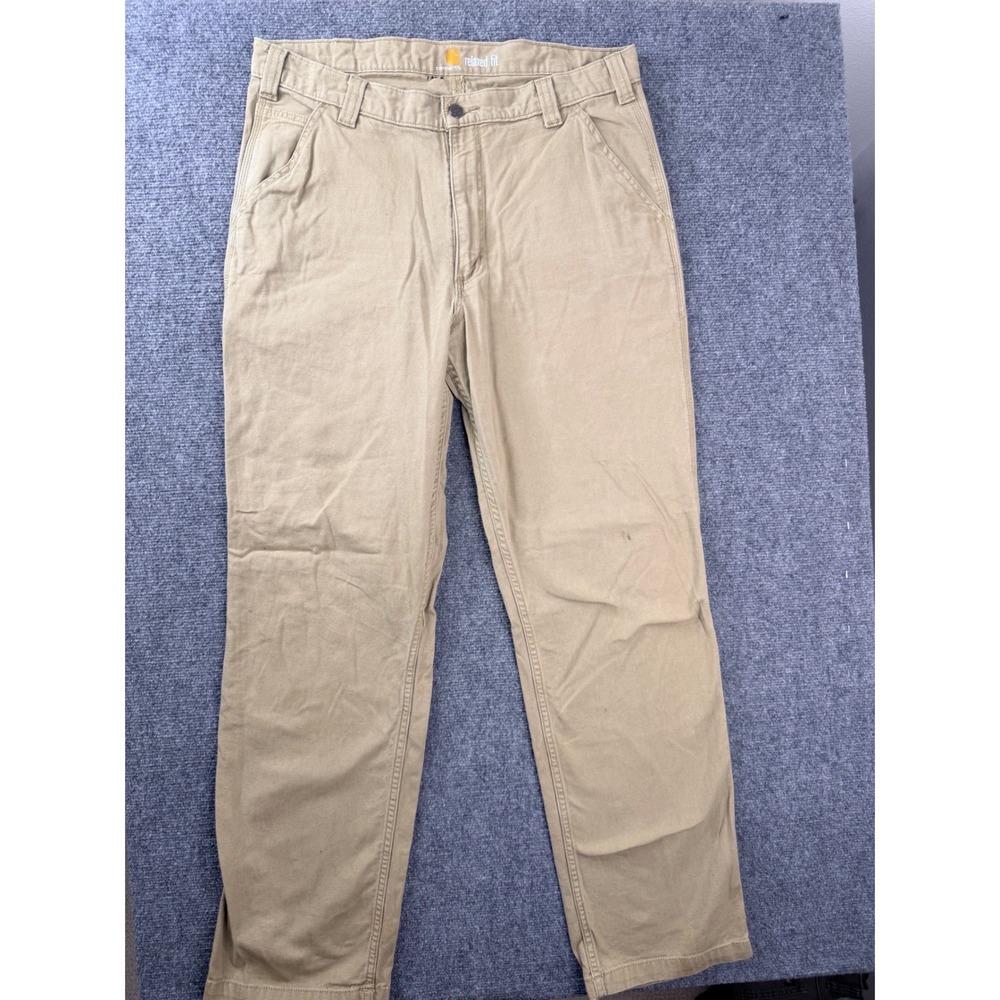 Carhartt Mens 36x34 Tan Relaxed Fit Canvas Work Pants Khaki Tactical Heavyweight